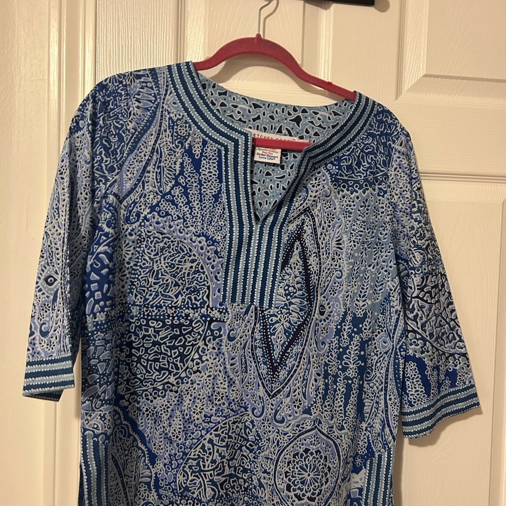 Gretchen Scott Design Cotton Blue White Paisley Tunic Top Medium